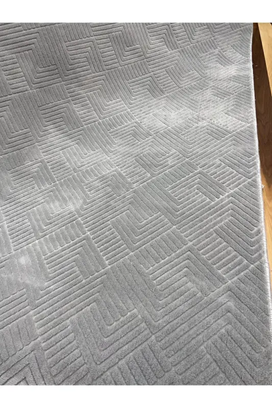 Rölyef Kaymaz Taban Oda Salon Koridor Mutfak Halı Yolluk Gri-Gri - 3