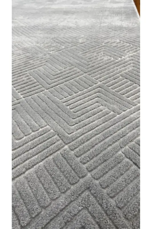 Rölyef Kaymaz Taban Oda Salon Koridor Mutfak Halı Yolluk Gri-Gri - 2