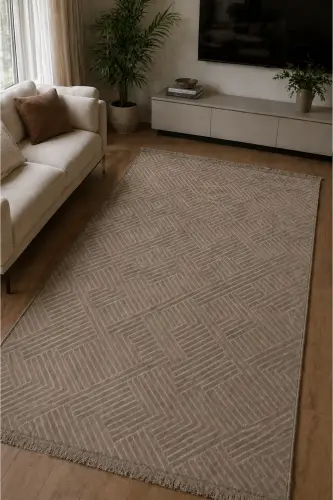 Rölyef Klasik Saçaklı Aden Kaymaz Taban Salon Mutfak Koridor Halı Yolluk Kilim VİZON - Vizon-v 