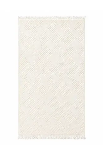 Rölyef Klasik Saçaklı Aden Yıkanabilir Kaymaz Taban Salon Mutfak Koridor Halı Yolluk Kilim KREM - Krem-krm - MERINOS (1)