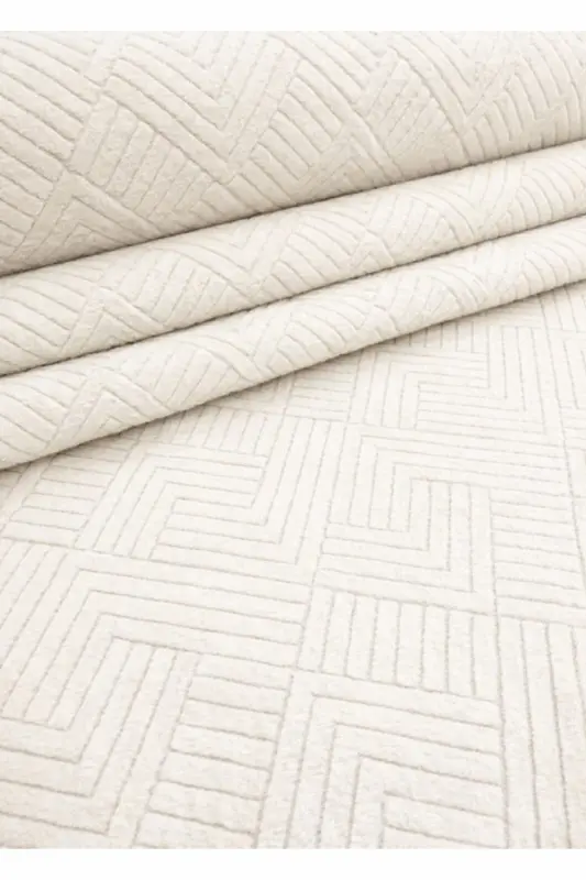 Rölyef Klasik Saçaklı Aden Yıkanabilir Kaymaz Taban Salon Mutfak Koridor Halı Yolluk Kilim KREM - Krem-krm - 4