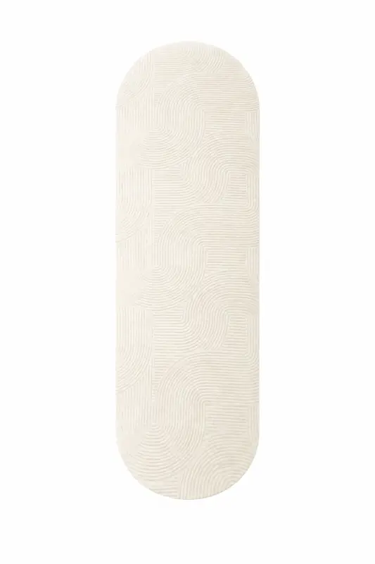 Rölyef Oval Kesim Joy Kaymaz Taban Makinede Yıkanabilir Salon Koridor Halısı Yolluk Kilim KREM-A.Krem - 2