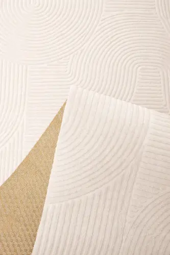 Rölyef Oval Kesim Joy Kaymaz Taban Makinede Yıkanabilir Salon Koridor Halısı Yolluk Kilim KREM-A.Krem - 4