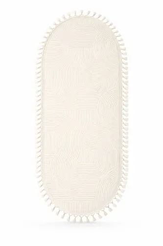Rölyef Oval Örgü Saçaklı Joy Kaymaz Yıkanabilir Salon Mutfak Koridor Yolluk Halı Kilim KREM - Kremtry - MERINOS (1)