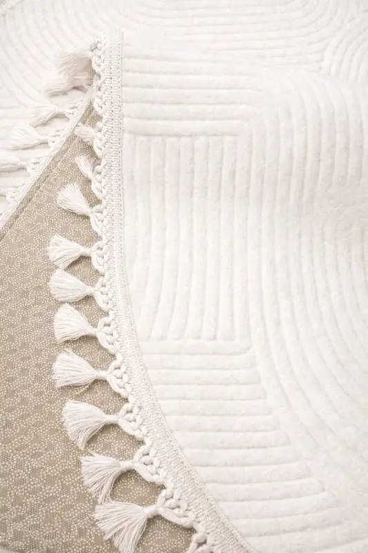 Rölyef Oval Örgü Saçaklı Joy Krem Kaymaz Taban Yıkanabilir Salon Koridor Halısı Yolluk-A.Ekru - 3