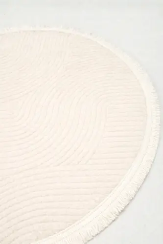 Rölyef Yuvarlak Düz Saçaklı Joy Krem Kaymaz Taban Halı Yolluk-Eekru1 - 3