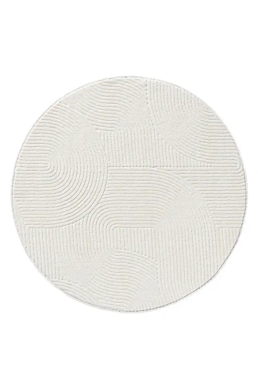 Rölyef Yuvarlak Joy Krem Kaymaz Taban Makinede Yıkanabilir Halı Kilim Yolluk - Açıkkrem - 6