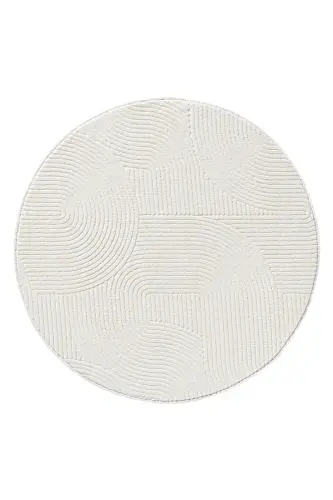 Rölyef Yuvarlak Joy Krem Kaymaz Taban Makinede Yıkanabilir Halı Kilim Yolluk - Açıkkrem - 3