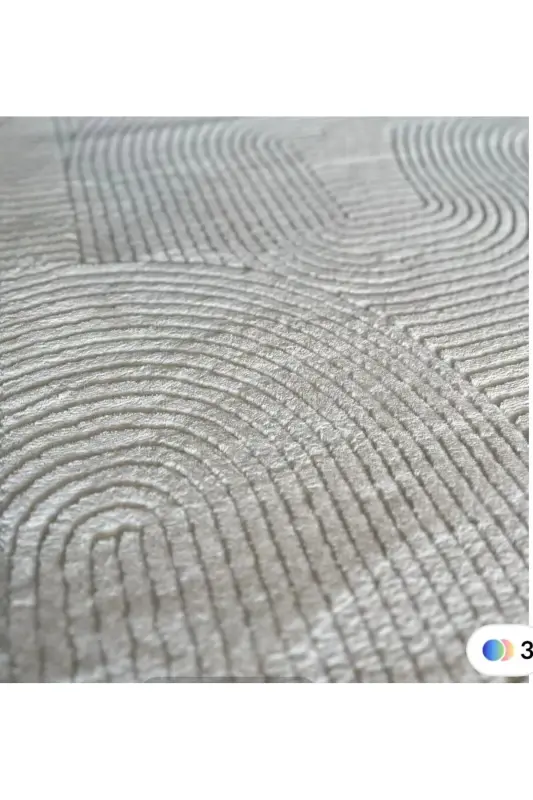 Rölyef Yuvarlak Joy Krem Kaymaz Taban Makinede Yıkanabilir Halı Kilim Yolluk-Açıkkrem - 3