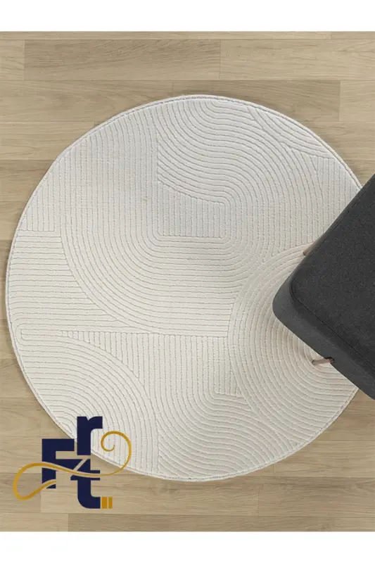Rölyef Yuvarlak Joy Krem Kaymaz Taban Makinede Yıkanabilir Halı Kilim Yolluk - Açıkkrem - MERINOS