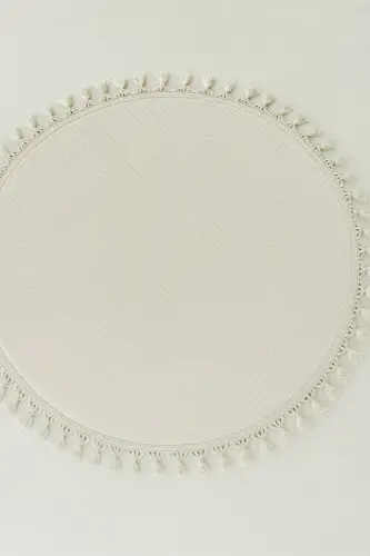 Rölyef Yuvarlak Örgü Saçaklı Joy Krem Kaymaz Taban Halı Yolluk-Ekru - MERINOS (1)