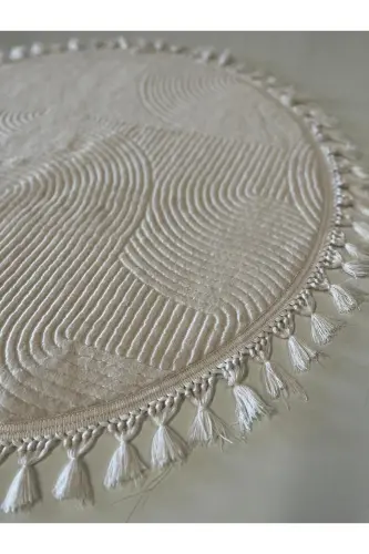 Rölyef Yuvarlak Örgü Saçaklı Joy Krem Kaymaz Taban Halı Yolluk-Ekru - 1