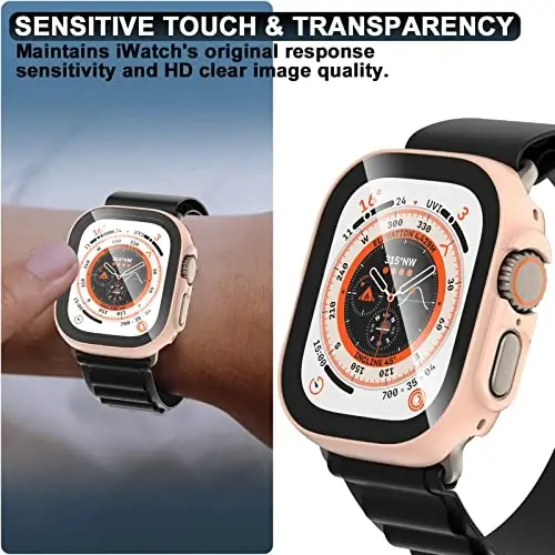 Rontion 6 Pack Hard PC Case Apple Watch Ultra 3/Ultra 2/Ultra 49mm bilan mos keladi, HD temperlangan shisha ekran himoyachisi, iWatch 49mm uchun sensorli to'liq qamrovli himoya bamperi qopqog'i - 4