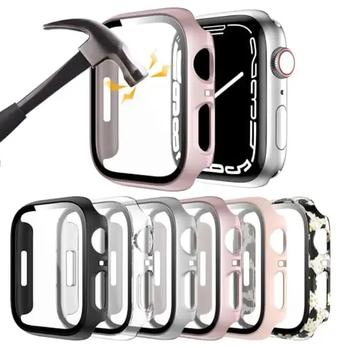 Rontion 6 Pack Hard PC Case for Apple Watch 44mm SE 3/SE(2022) Series 6/SE/5/4 with Tempered Glass Screen Protector, Ultra-Thin Scratch Resistant Protective Bumper Cover for iWatch 44mm Accessories - RONTION