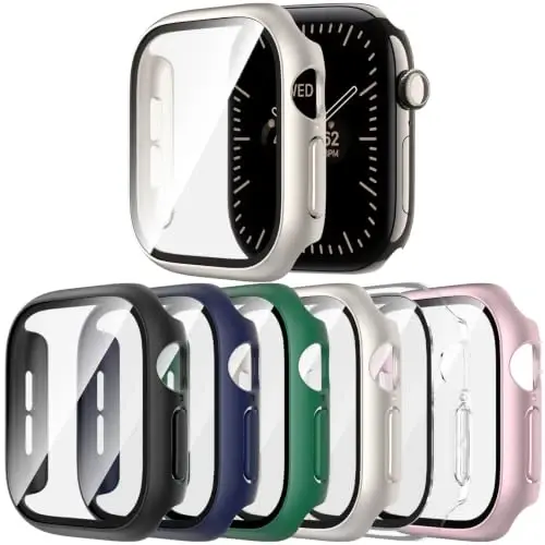 Rontion 6 Pack PC Case with Screen Protector for Apple Watch Series 12 42mm | Ultra-Thin Sensitive Touch Scratch Resistant Hard PC Full Protective Face Cover Bumper Compatible with iWatch Series 12 42mm - 1