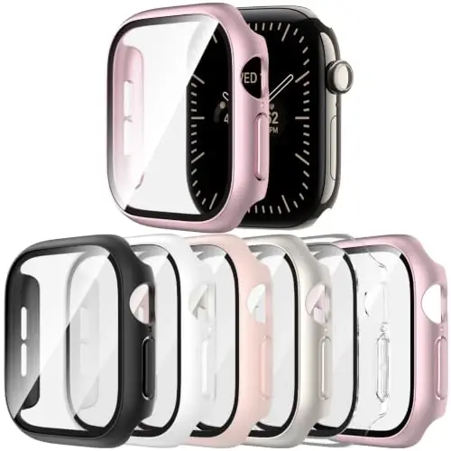 Rontion 6 Pack PC Case with Screen Protector for Apple Watch Series 12 46mm | Ultra-Thin Sensitive Touch Scratch Resistant Hard PC Full Protective Face Cover Bumper Compatible with iWatch Series 12 46mm - 1