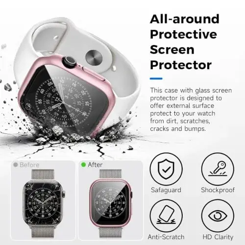 Rontion 6 Pack PC Case with Screen Protector for Apple Watch Series 12 46mm | Ultra-Thin Sensitive Touch Scratch Resistant Hard PC Full Protective Face Cover Bumper Compatible with iWatch Series 12 46mm - 4