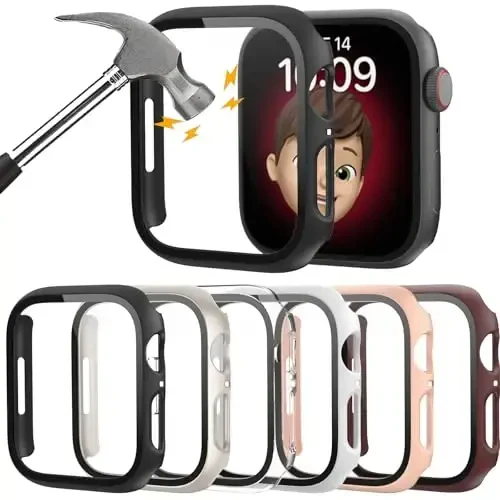 Rontion 6 Pack Qattiq kompyuter korpusi Apple Watch Series 9 8 7 41mm bilan mos keladigan закалённое oynali ekran himoyachisi, iWatch 41mm uchun ультратонкий chizishga chidamli toʻliq himoya qopqogʻi 