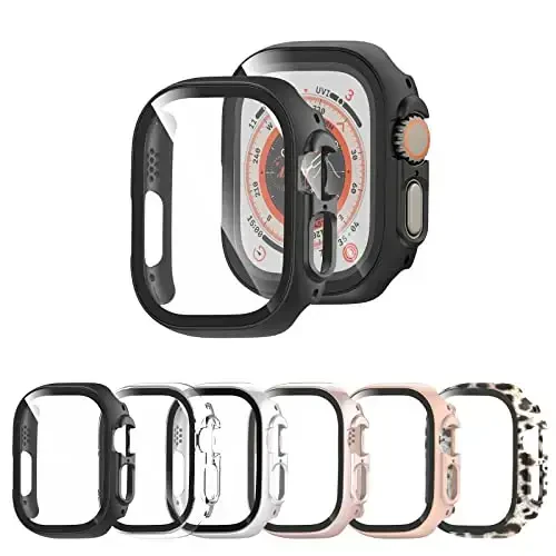 Rontion 6 Pack Case for Apple Watch Ultra 3/Ultra 2/Ultra 49mm with Tempered Glass Screen Protector, Full Coverage Scratch Resistant Hard PC Protective Bumper Cover for iWatch 49mm Accessories - RONTION