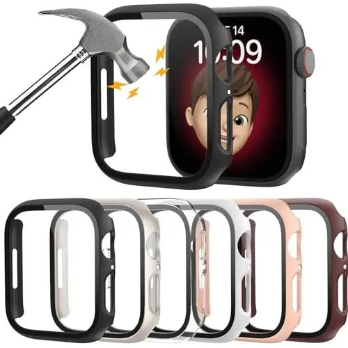 Rontion 6 Pack Hard PC Case for Apple Watch Series 3/2/1 38mm with Tempered Glass Screen Protector, Ultra-Thin Scratch Resistant Full Protective Bumper Cover for iWatch 38mm Accessories - 1