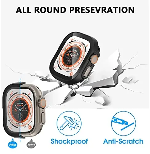 Rontion 6 Pack Hard PC Case Compatible with Apple Watch Ultra 3/Ultra 2/Ultra 49mm with HD Tempered Glass Screen Protector, Touch Sensitive Full Coverage Protective Bumper Cover for iWatch 49mm - 3