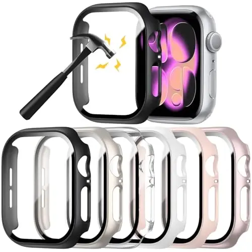 Rontion 6 Pack Hard PC Case Compatible with Apple Watch Series 11/10 46mm with Tempered Glass Screen Protector, Ultra-Thin Scratch Resistant Protective Bumper Cover for iWatch 11/10 46mm Accessories - 1