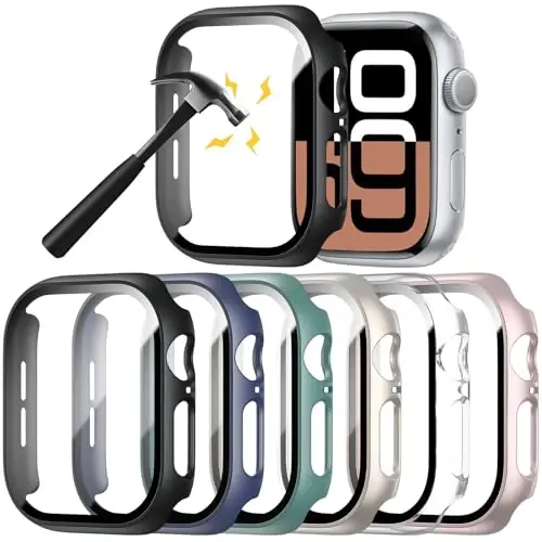 Rontion 6 Pack Hard PC Case Compatible with Apple Watch Series 11/10 46mm with Tempered Glass Screen Protector, Ultra-Thin Scratch Resistant Protective Bumper Cover for iWatch 11/10 46mm Accessories - 1