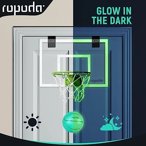Ropada Mini Basketball Hoop - Glow in The Dark, Over The Door Basketball Hoop Indoor, Indoor Basketball Hoop Backboards for Teens and Adults, Mini-Basketball Hoop for Kids with 4 Balls and Pump - 2