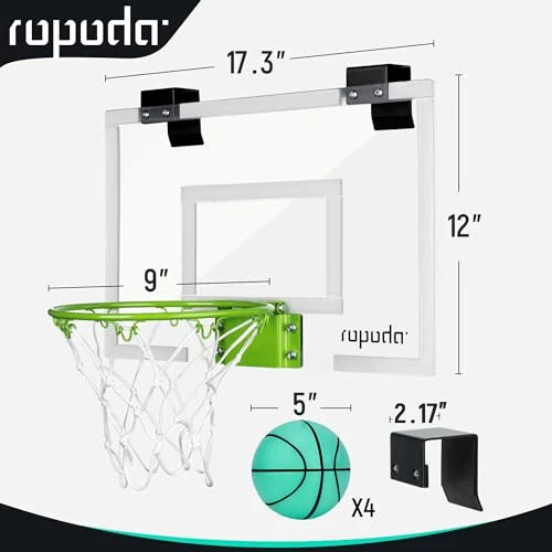 Ropada Mini Basketball Hoop - Glow in The Dark, Over The Door Basketball Hoop Indoor, Indoor Basketball Hoop Backboards for Teens and Adults, Mini-Basketball Hoop for Kids with 4 Balls and Pump - 7
