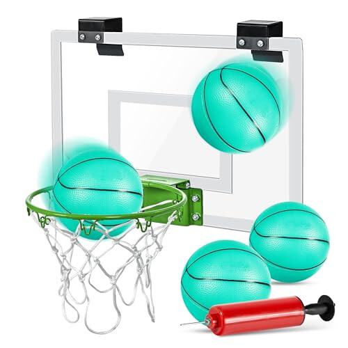 Ropada Mini Basketbol Halqasi - Qorong'ida Yoritqich, Eshik Ustiga O'rnatilgan Basketbol Halqasi Ichki, Ichki Basketbol Halqasi Panelari Yosh O'spirinlar va Kattalar Uchun, Bolalar Uchun 4 Ta To'p va Nasosli Mini Basketbol Halqasi - ropoda