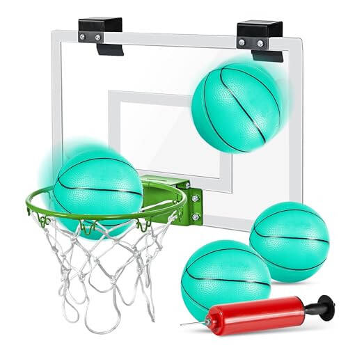Ropada Mini Basketbol Halqasi - Qorong'ida Yoritqich, Eshik Ustiga O'rnatilgan Basketbol Halqasi Ichki, Ichki Basketbol Halqasi Panelari Yosh O'spirinlar va Kattalar Uchun, Bolalar Uchun 4 Ta To'p va Nasosli Mini Basketbol Halqasi - 1