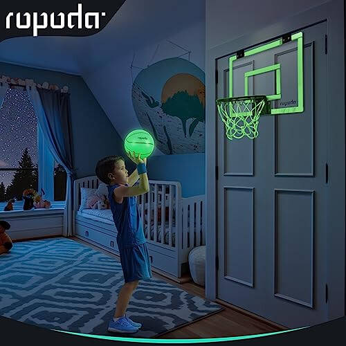 Ropada Mini Basketbol Halqasi - Qorong'ida Yoritqich, Eshik Ustiga O'rnatilgan Basketbol Halqasi Ichki, Ichki Basketbol Halqasi Panelari Yosh O'spirinlar va Kattalar Uchun, Bolalar Uchun 4 Ta To'p va Nasosli Mini Basketbol Halqasi - 3