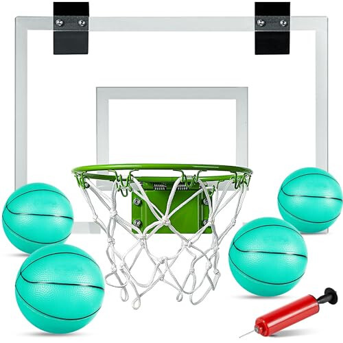 Ropada Mini Basketbol Halqasi - Qorong'ida Yoritqich, Eshik Ustiga O'rnatilgan Basketbol Halqasi Ichki, Ichki Basketbol Halqasi Panelari Yosh O'spirinlar va Kattalar Uchun, Bolalar Uchun 4 Ta To'p va Nasosli Mini Basketbol Halqasi - 6