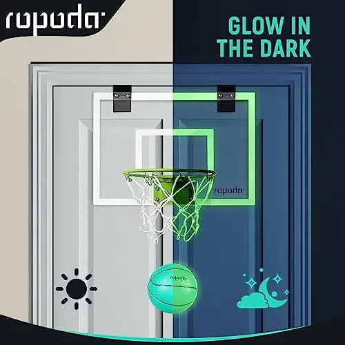 ropoda Mini Basketball Hoop - Glow in The Dark, Over The Door Basketball Hoop Indoor, Indoor Basketball Hoop Backboards for Teens and Adults, Mini Hoop for Kids with 4 Balls and Pump - 2