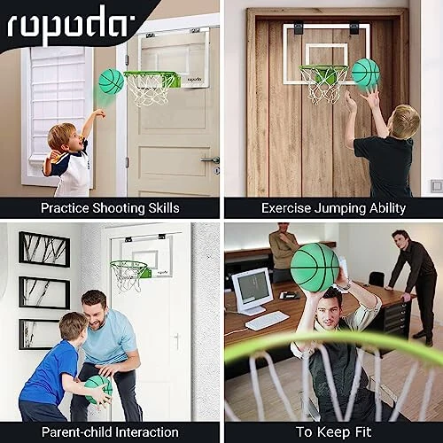 ropoda Mini Basketball Hoop - Glow in The Dark, Over The Door Basketball Hoop Indoor, Indoor Basketball Hoop Backboards for Teens and Adults, Mini Hoop for Kids with 4 Balls and Pump - 4