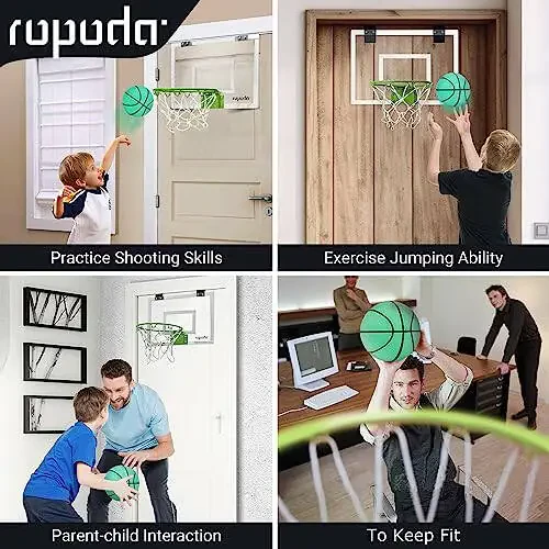 ropoda Mini Basketball Hoop - Glow in The Dark, Over The Door Basketball Hoop Indoor, Indoor Basketball Hoop Backboards for Teens and Adults, Mini Hoop for Kids with 4 Balls and Pump - 4