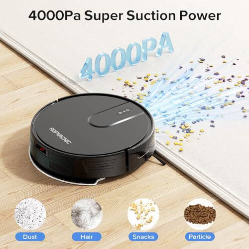 ROPVACNIC Robot Vacuum Cleaner, 4000Pa Suction, Personalized Cleaning Adjustments, Self-Charging Robotic Vacuum Cleaner, Advanced Obstacle Avoidance, Black - 9