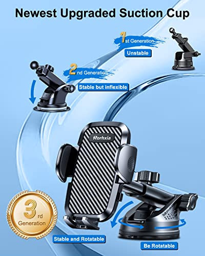 Rorhxia 3-in-1 Phone Mount for Car [2024 Most Stable and Flexible Suction Cup] Vent Dashboard Windshield Cell Phone Holder Car Fit for iPhone 15 14 13 12 Pro Max Samsung S23 S22 S21 All Phone - 2