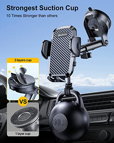 Rorhxia 3-in-1 Phone Mount for Car [2024 Most Stable and Flexible Suction Cup] Vent Dashboard Windshield Cell Phone Holder Car Fit for iPhone 15 14 13 12 Pro Max Samsung S23 S22 S21 All Phone - 3