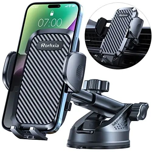 Rorhxia 3-in-1 Phone Mount for Car [2025 Most Stable and Flexible Suction Cup] Vent Dashboard Windshield Cell Phone Holder Car Fit for iPhone, Samsung, All Phone - Rorhxia