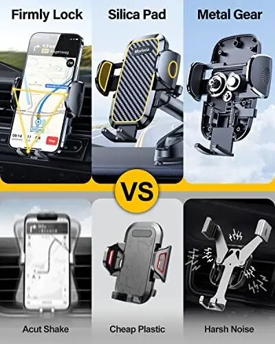 Rorhxia 3-in-1 Phone Mount for Car [2025 Most Stable and Flexible Suction Cup] Vent Dashboard Windshield Cell Phone Holder Car Fit for iPhone, Samsung, All Phone - 5