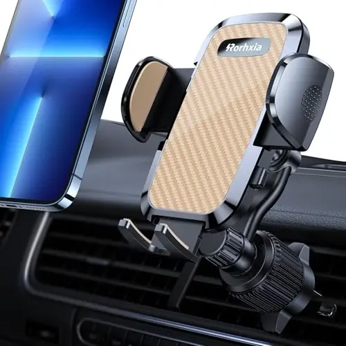 Rorhxia Gold Car Vent Phone Mount, [Never Blocking Vent, Enjoy The Comfort of The A/C] Hands-Free Universal Extension Clip Air Phone Holder Car Fit for All Phones iPhone Samsung 