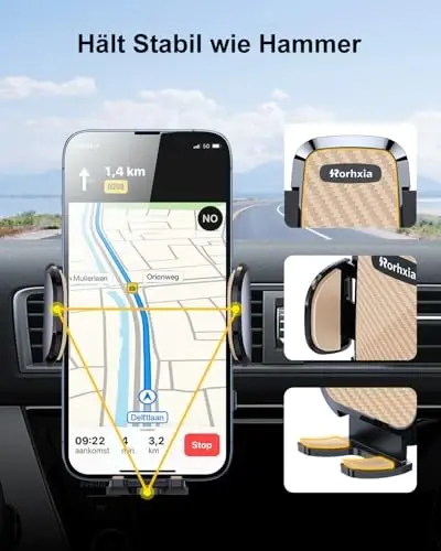 Rorhxia Gold Car Vent Phone Mount, [Never Blocking Vent, Enjoy The Comfort of The A/C] Hands-Free Universal Extension Clip Air Phone Holder Car Fit for All Phones iPhone Samsung - 4