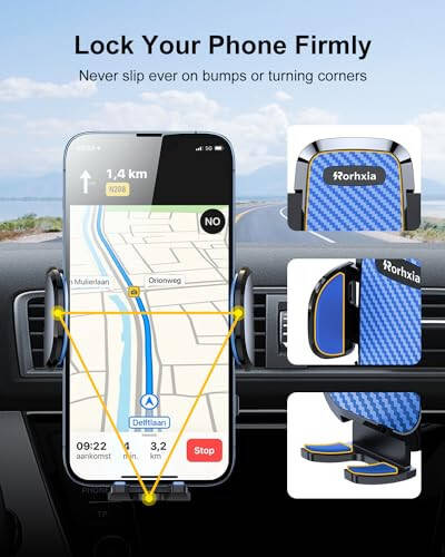 Rorhxia Blue Car Vent Phone Mount, [Never Blocking Vent, Enjoy The Comfort of The A/C] Hands-Free Universal Extension Clip Air Phone Holder Car Fit for All Phones iPhone Samsung - 2