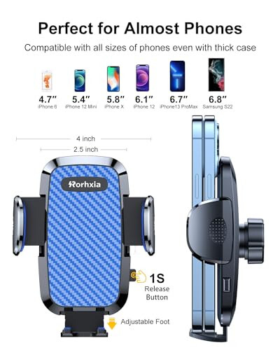 Rorhxia Blue Car Vent Phone Mount, [Never Blocking Vent, Enjoy The Comfort of The A/C] Hands-Free Universal Extension Clip Air Phone Holder Car Fit for All Phones iPhone Samsung - 3