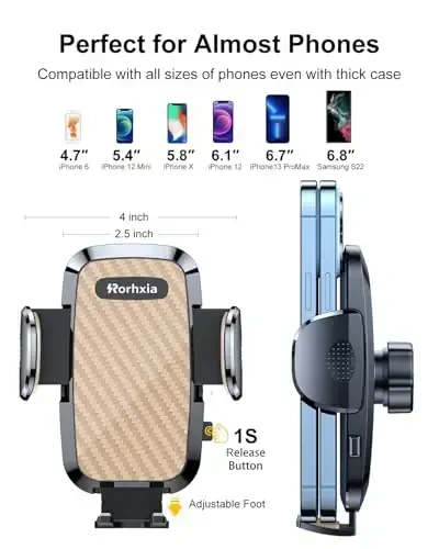 Rorhxia Gold Car Vent Phone Mount, [Never Blocking Vent, Enjoy The Comfort of The A/C] Hands-Free Universal Extension Clip Air Phone Holder Car Fit for All Phones iPhone Samsung - 6