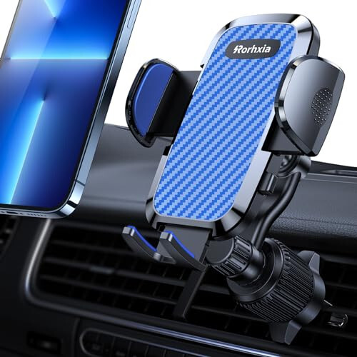 Rorhxia Blue Car Vent Phone Mount, [Never Blocking Vent, Enjoy The Comfort of The A/C] Hands-Free Universal Extension Clip Air Phone Holder Car Fit for All Phones iPhone Samsung - Rorhxia