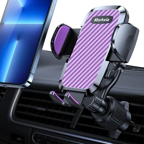 Rorhxia Purple Car Vent Phone Mount, [Never Blocking Vent, Enjoy The Comfort of The A/C] Hands-Free Universal Extension Clip Air Phone Holder Car Fit for All Phones iPhone Samsung - Rorhxia