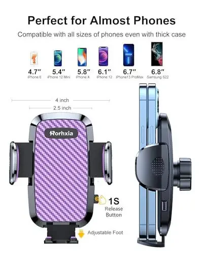 Rorhxia Purple Car Vent Phone Mount, [Never Blocking Vent, Enjoy The Comfort of The A/C] Hands-Free Universal Extension Clip Air Phone Holder Car Fit for All Phones iPhone Samsung - 6