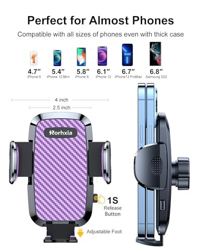 Rorhxia Purple Car Vent Phone Mount, [Never Blocking Vent, Enjoy The Comfort of The A/C] Hands-Free Universal Extension Clip Air Phone Holder Car Fit for All Phones iPhone Samsung - 6